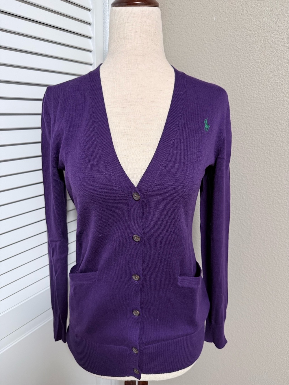 Ralph Lauren Purple V-Neck Button Cardigan Sweater GIRLS Large EUC